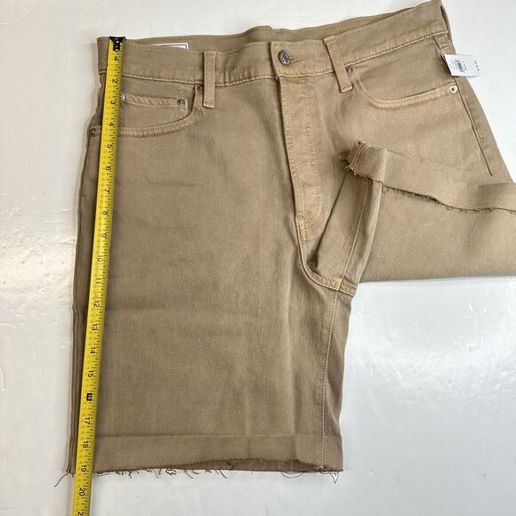 GAP Cheeky Midi Shorts 31/12 Tall (33"Waist) High Rise Tan Fray Button Fly NEW - Picture 9 of 10